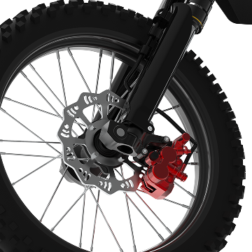 Electric dirt bike brake system close-up