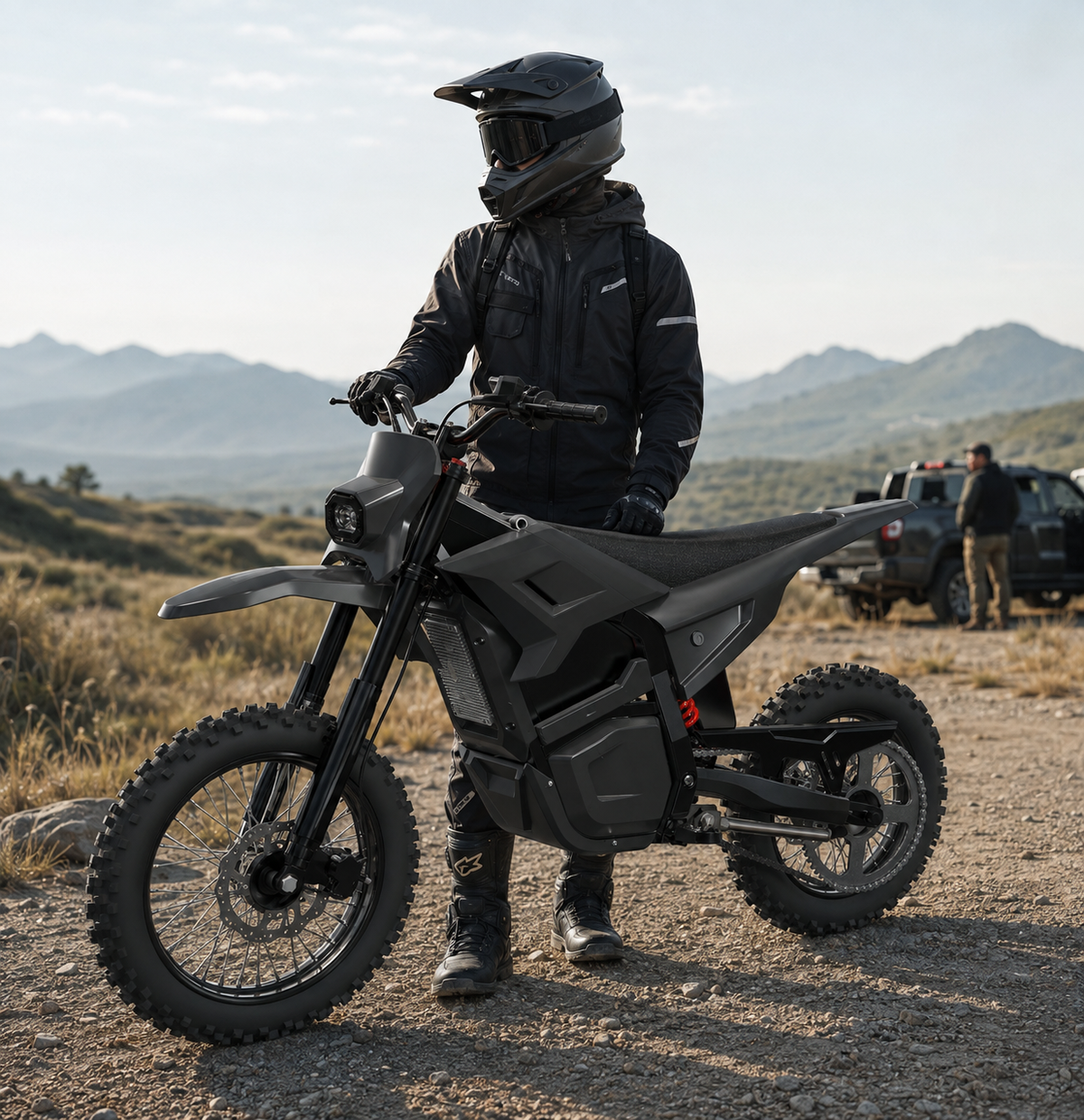 Electric mini dirt bike ramp riding