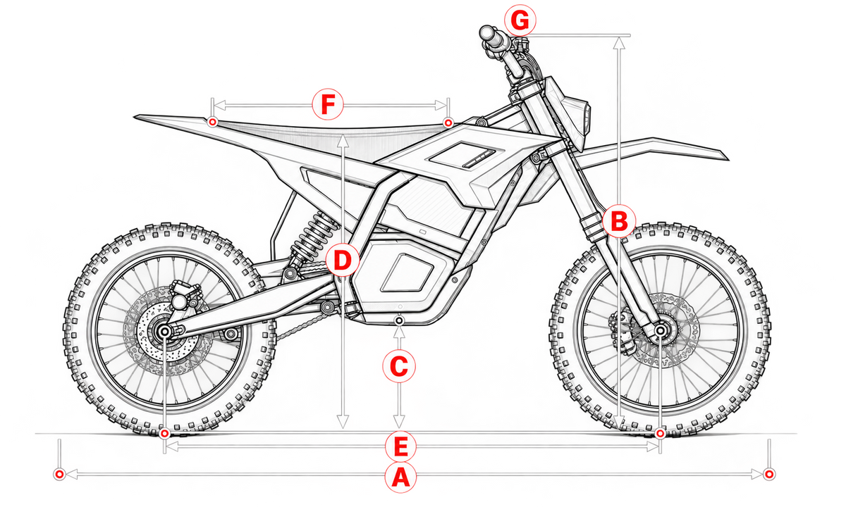 Electric mini dirt bike geometry side view