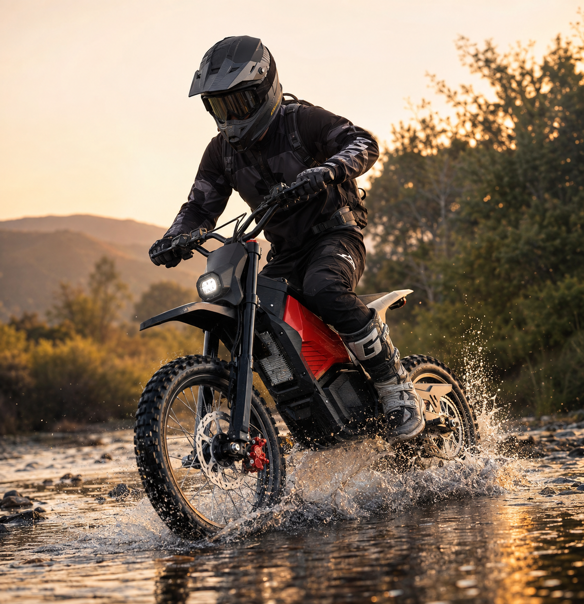 Electric mini dirt bike ramp riding