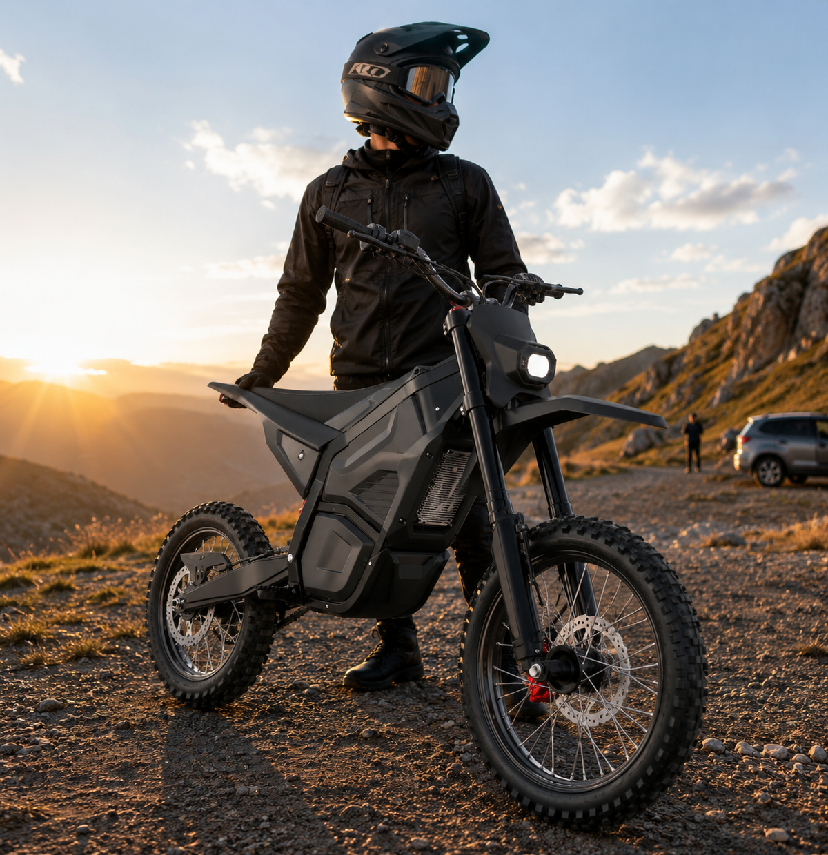 Electric mini dirt bike forest trail riding