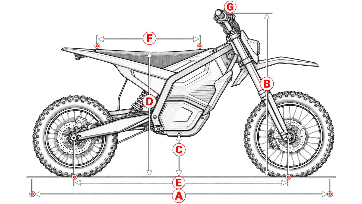 Electric mini dirt bike geometry side view