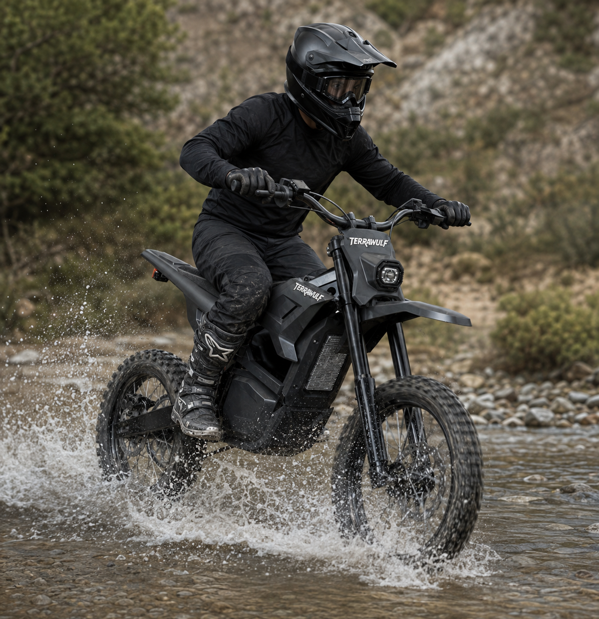 Electric mini dirt bike forest trail riding