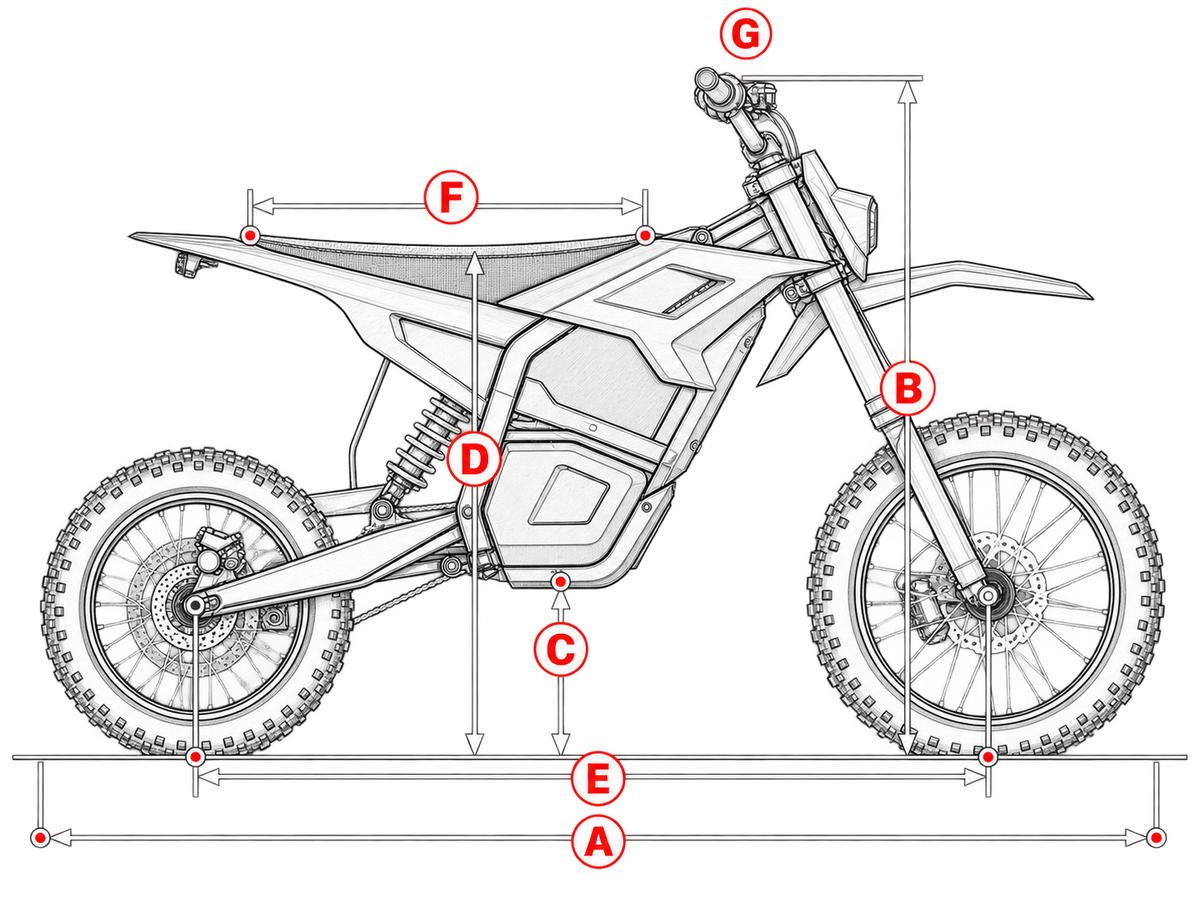 Electric mini dirt bike geometry side view
